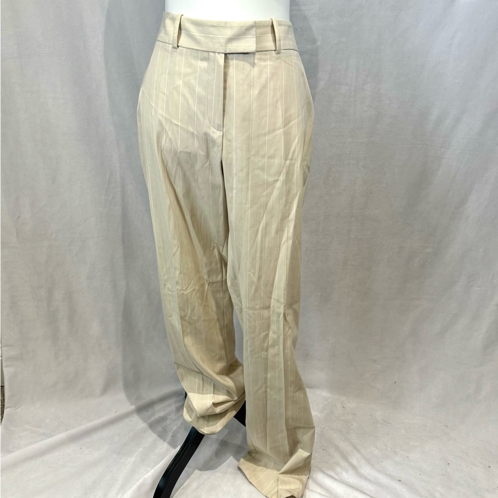 Tahari ASL Cream Pinstripe Wide-Leg Trousers